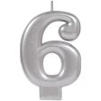 #6 Silver Numeral Metallic Candle Sale