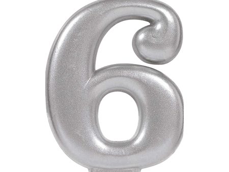 #6 Silver Numeral Metallic Candle Sale