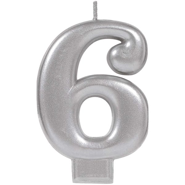 #6 Silver Numeral Metallic Candle Sale