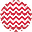 Apple Red  Chevron Round Party Paper Plates 9in 8pcs Hot on Sale