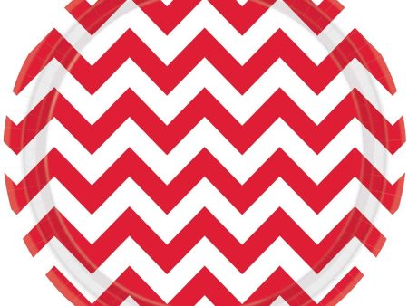 Apple Red  Chevron Round Party Paper Plates 9in 8pcs Hot on Sale