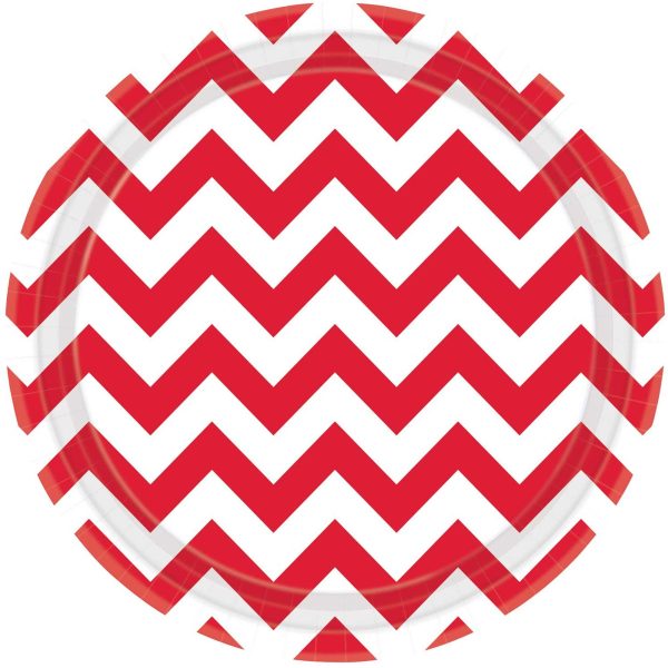 Apple Red  Chevron Round Party Paper Plates 9in 8pcs Hot on Sale