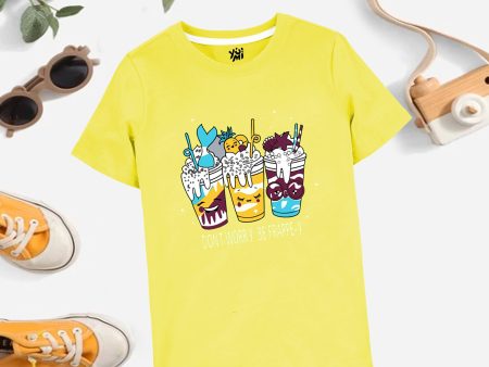 Spread Happiness with Our Girls T-Shirt with  Don t Worry Be Happy  and  Shakes Ice Cream  Print Supply