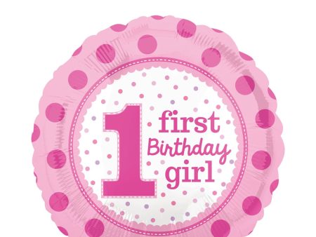 1st Birthday Girl Foil Balloon 45cm on Sale