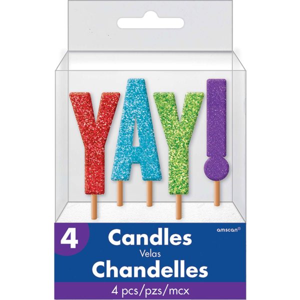 YAY! Glitter Pick Candles 4in, 4pcs For Sale