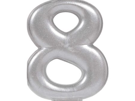 #8 Silver Numeral Metallic Candle Online now