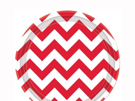 Apple Red  Chevron Round Party Paper Plates 7in 8pcs For Discount