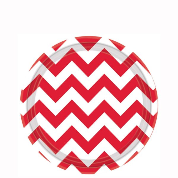 Apple Red  Chevron Round Party Paper Plates 7in 8pcs For Discount