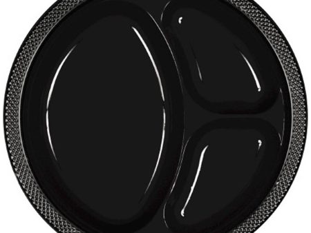 Jet Black Divided Plastic Plates 10.25in, 20pcs For Discount