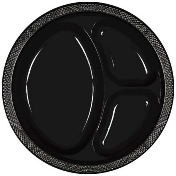 Jet Black Divided Plastic Plates 10.25in, 20pcs For Discount