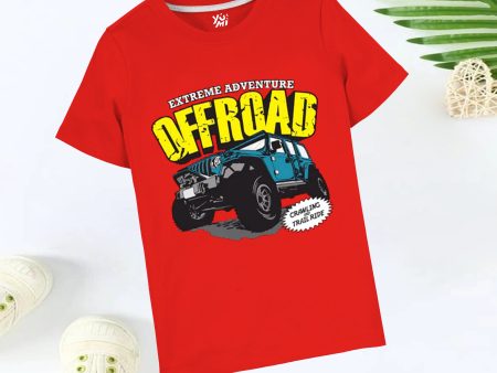 Rev up the Fun with Kids Red Off Road Jeep Print T-Shirt Cheap