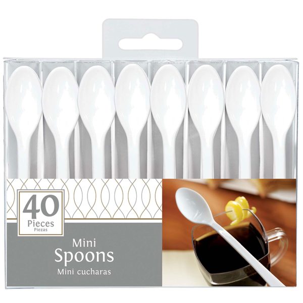 White Mini Spoon 4in, 40pcs Supply