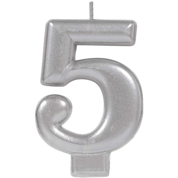 #5 Silver Numeral Metallic Candle For Discount