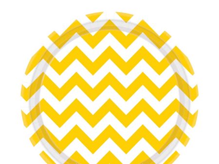 Yellow Sunshine Chevron Round Party Paper Plates 9in 8pcs For Sale