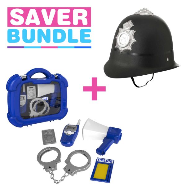 Smart Police Carry Case Playset + Kids Fancy Dress Police Helmet Bundle Discount