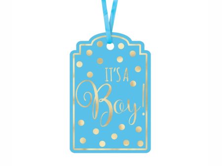 Baby Shower Blue Foil Stamped Tags 25pcs For Sale