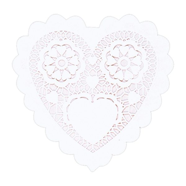 White Heart-Shaped Paper Doilies 6in, 20pcs For Cheap