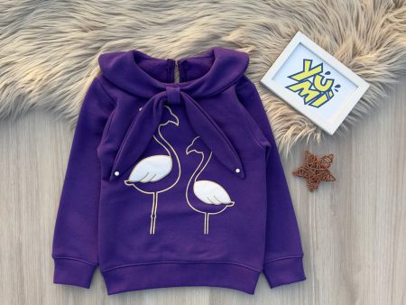 Stylish Girls  Purple Flamingo Sweatshirt with Bow Collar For Cheap