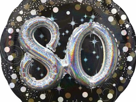 Sparkling 80 Birthday Holographic Multi-Balloon 91cm Fashion