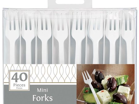 White Mini Forks 4in, 40pcs For Sale