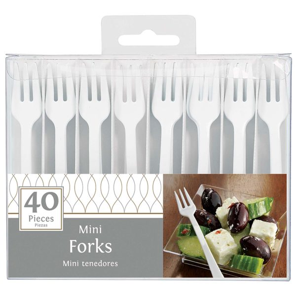 White Mini Forks 4in, 40pcs For Sale