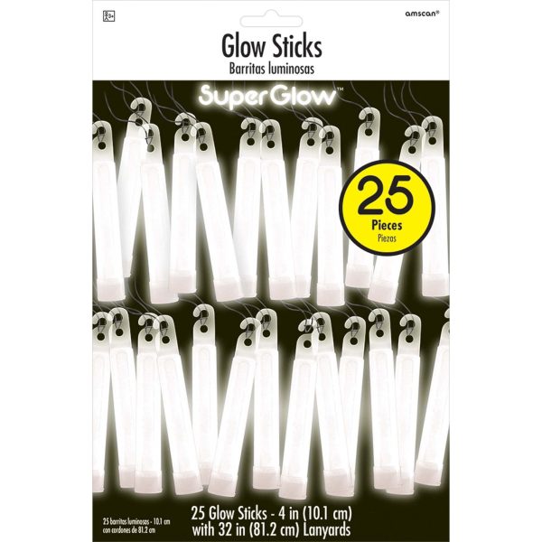 White Glow Sticks Mega Pack 4in, 25pcs Hot on Sale