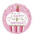 1st Birthday Cupcake Girl Holographic Foil Balloon 18in Cheap