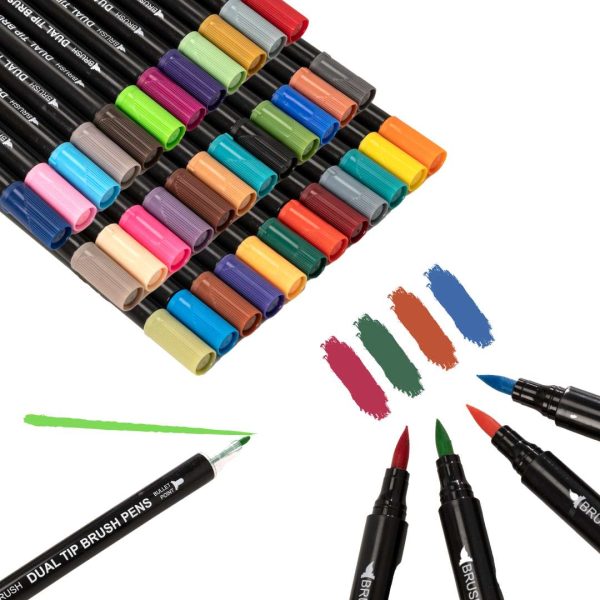 Watercolour Dual Tip Brush Pens Set of 36 + A4 40 Sheet Premium Sketch Pad Bundle Online