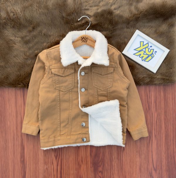 Stylish and Cozy Kids  Tan Sherpa-Lined Jacket - Perfect for Winter For Sale