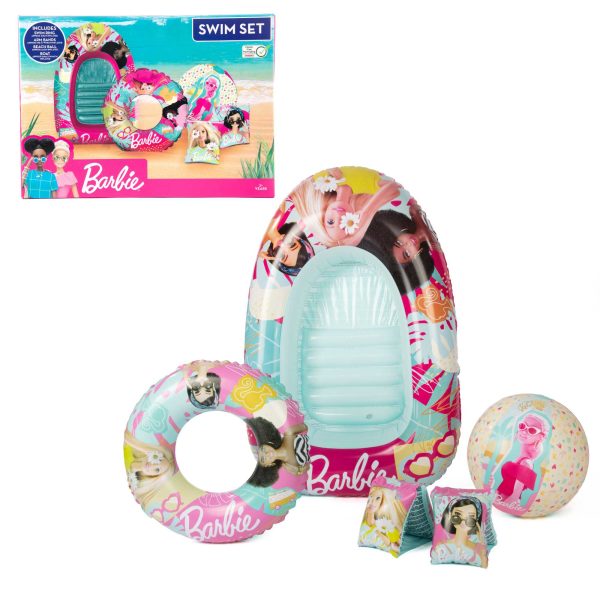 Barbie Swim Pack - Swim Ring, Armbands, Beach Ball & Boat For Sale