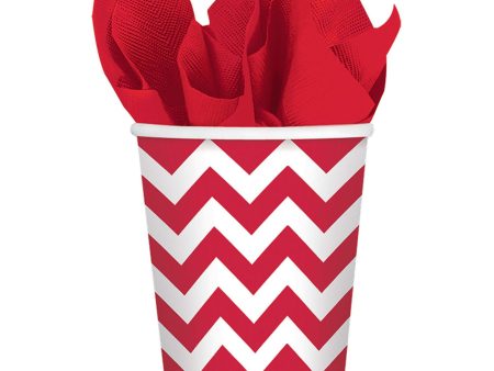 Apple Red Chevron Party Paper Cups 9oz 8pcs Sale