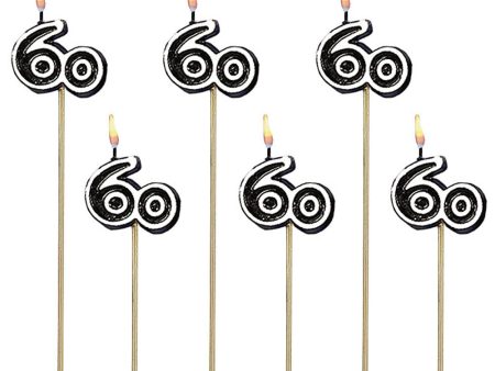 60th Birthday Decorative Pick Candles 6pcs on Sale