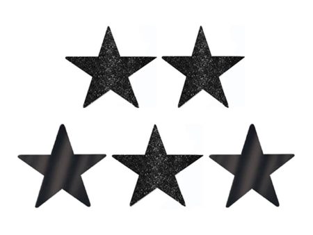 Jet Black Star Glitter and Foil Cutout 5in 5pcs Cheap