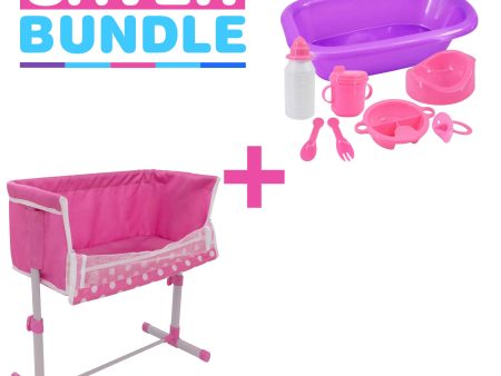 8 Piece Baby Doll Bath Set + Dolly Tots Beside Me Dolly Cot Bundle on Sale