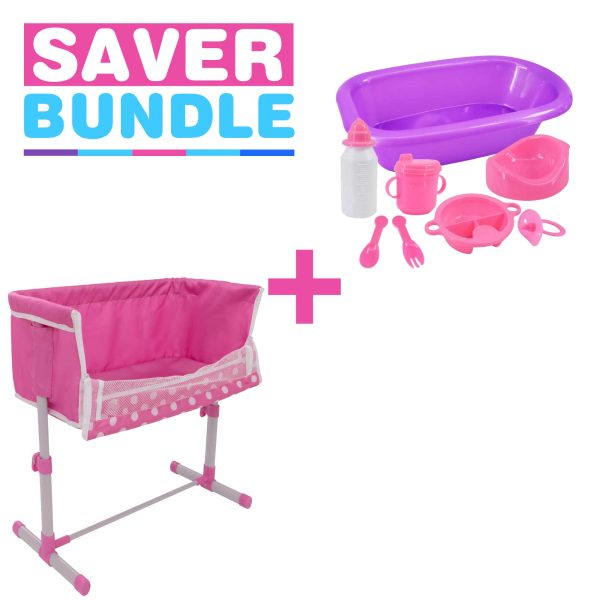 8 Piece Baby Doll Bath Set + Dolly Tots Beside Me Dolly Cot Bundle on Sale