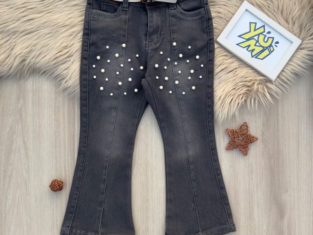 Stylish Girls  Grey Jeans with Pearls Hot on Sale