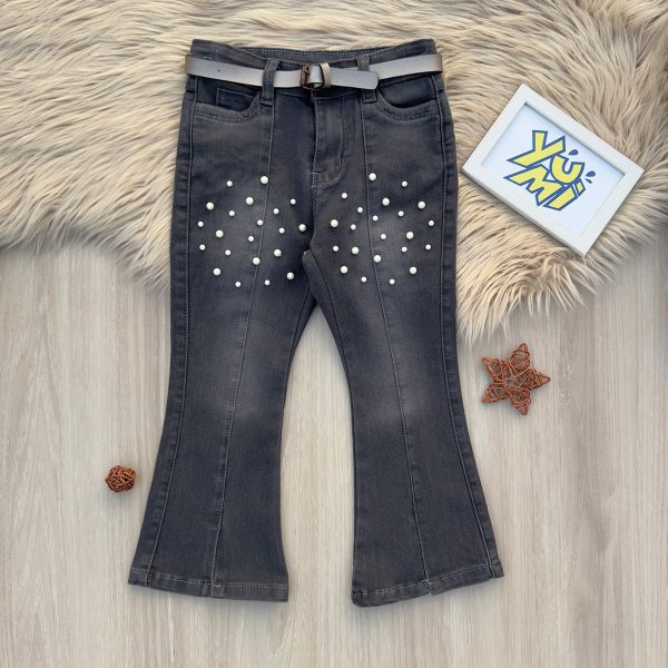 Stylish Girls  Grey Jeans with Pearls Hot on Sale