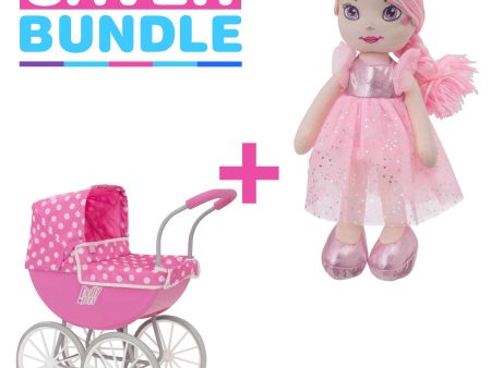 Dolly Tots My First Carriage Dolls Pram + Pink Rosie Rag Doll Bundle Online