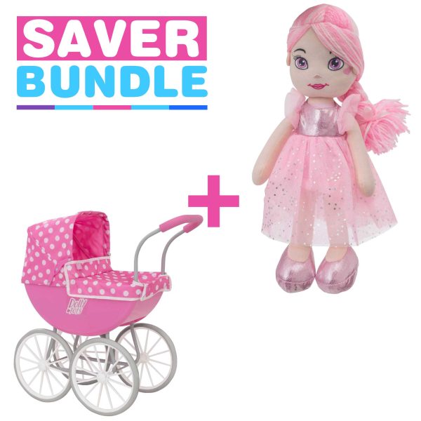 Dolly Tots My First Carriage Dolls Pram + Pink Rosie Rag Doll Bundle Online