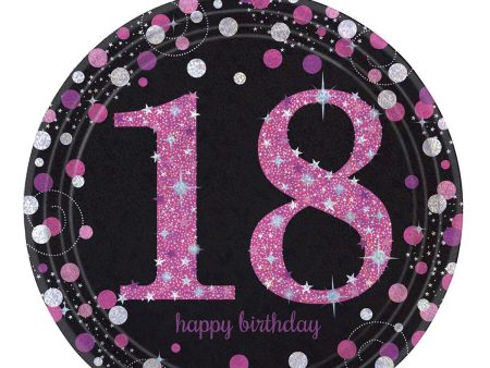 18 Pink Sparkling Celebration Paper Plates 9in, 8pcs For Cheap