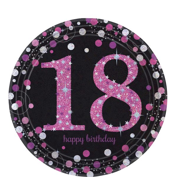 18 Pink Sparkling Celebration Paper Plates 9in, 8pcs For Cheap