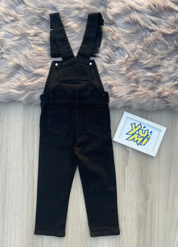 Kids Black Denim Dungaree in Stretch Fabric Online Sale