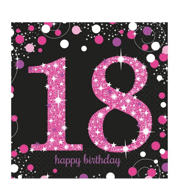 18 Pink Sparkling Celebration Lunch Tissues 16pcs Hot on Sale