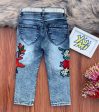 Girls Blue Jeans with Multicolor Embroidery Patch Online