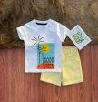 Trendy Kids’ White Printed Tee and Yellow Cotton Shorts Pair set Sale