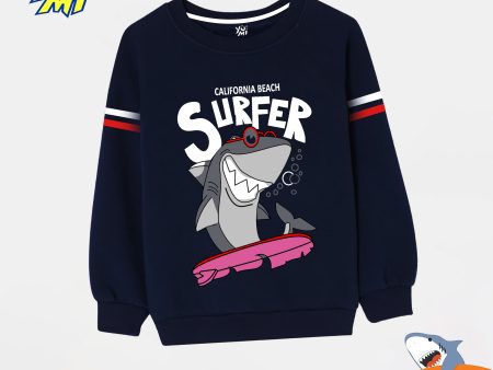 Winter Vibes: Kids  Dark Navy Shark Crewneck Winter Fleece Sweatshirt Hot on Sale