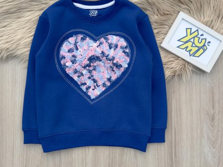 Stylish Royal Blue Sweatshirt with 3D Heart and Rhinestones Hot on Sale