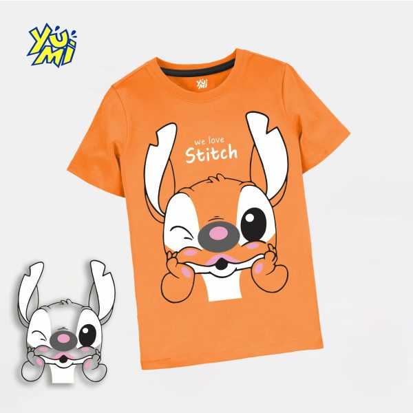 We Love Stitch Print Orange T-Shirt for Kids Online Sale