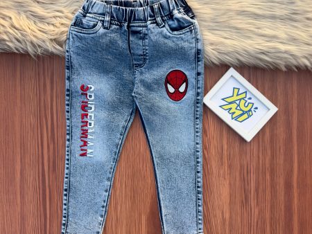 Swing into Style! Boys  Spiderman Embroidered Jeans with Comfy Elastic Waist Hot on Sale