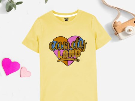 Sweet Tooth Surprise: Light Yellow Candy Heart T-Shirt for Girls Online Hot Sale